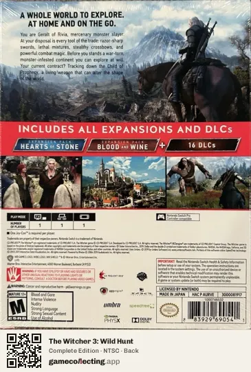 The Witcher 3: Wild Hunt Nintendo Switch, NTSC box back