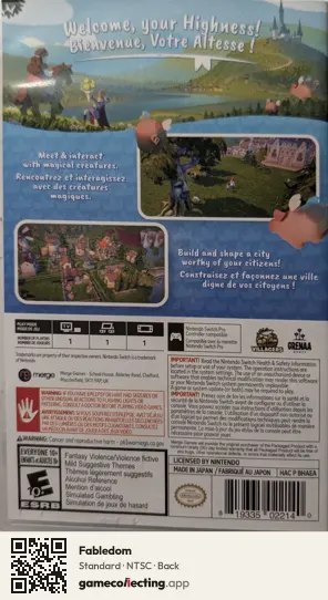 Fabledom Nintendo Switch, NTSC box back