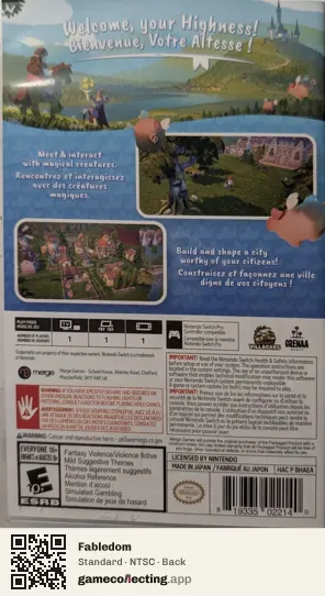 Fabledom Nintendo Switch, NTSC box back