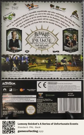 Lemony Snicket's A Series of Unfortunate Events Nintendo GameCube, PAL box back