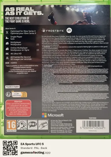 EA Sports UFC 5 Xbox Series X, PAL box back