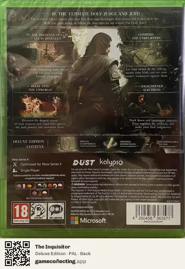 The Inquisitor Xbox Series X, PAL box back