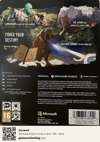 Avowed Xbox Series X, PAL box back