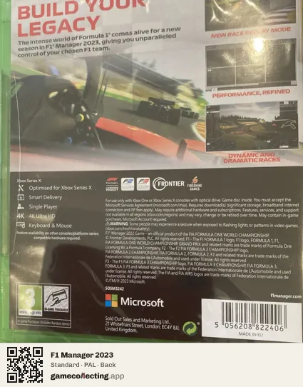 F1 Manager 2023 Xbox Series X, PAL box back