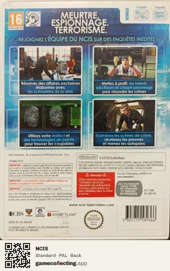 NCIS Nintendo Wii, PAL box back