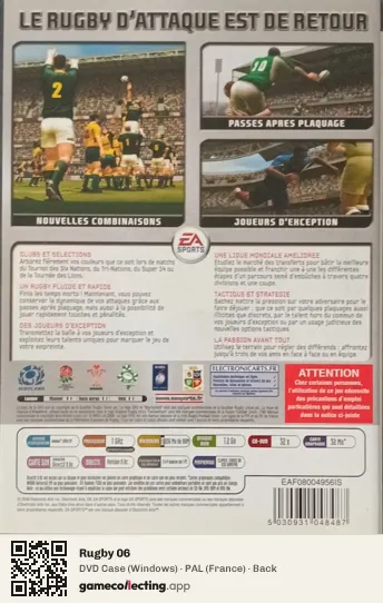 Rugby 06 Computer, France box back
