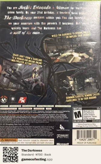 The Darkness Xbox 360, NTSC box back