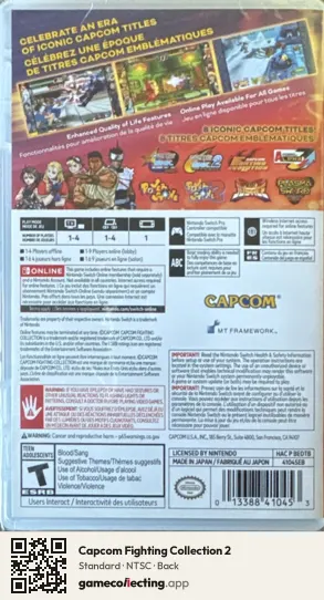 Capcom Fighting Collection 2 Nintendo Switch, NTSC box back