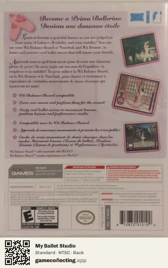 My Ballet Studio Nintendo Wii, NTSC box back