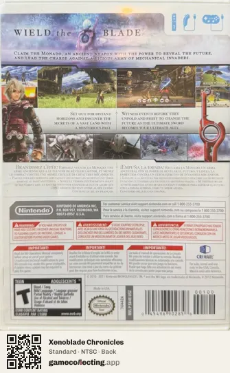 Xenoblade Chronicles Nintendo Wii, NTSC box back