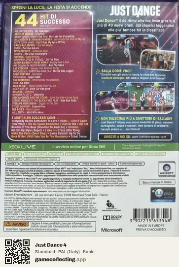 Just Dance 4 Xbox 360, Italy box back