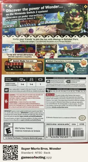 Super Mario Bros. Wonder Nintendo Switch 2, NTSC box back