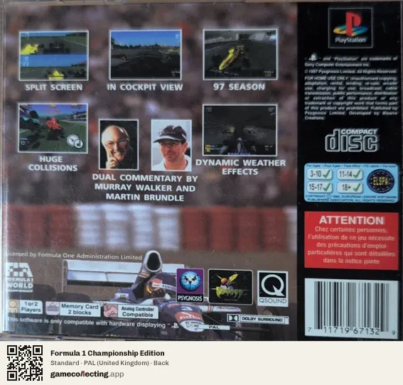 Formula 1 Championship Edition PlayStation, United Kingdom box back