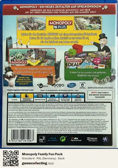 Monopoly Family Fun Pack PlayStation 4, Germany box back