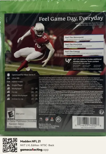 Madden NFL 21 Xbox Series X, NTSC box back