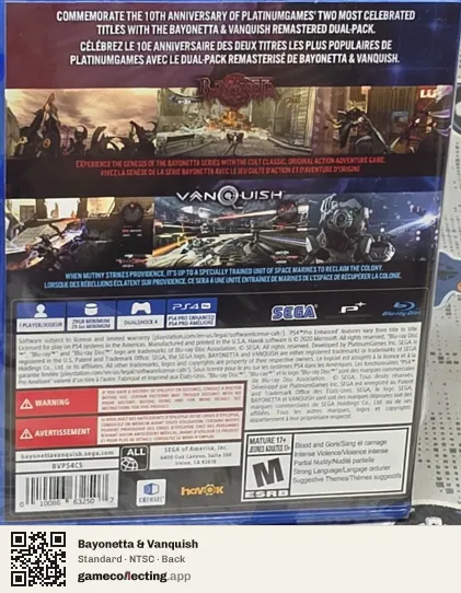 Bayonetta & Vanquish PlayStation 4, NTSC box back