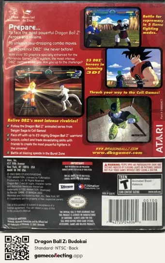 Dragon Ball Z: Budokai Nintendo GameCube, NTSC box back
