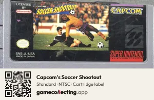 Capcom's Soccer Shootout Super Nintendo Entertainment System, NTSC cartridge label