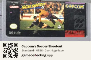 Capcom's Soccer Shootout Super Nintendo Entertainment System, NTSC cartridge label