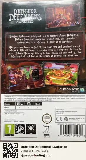 Dungeon Defenders: Awakened Nintendo Switch, PAL box back