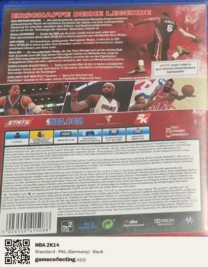 NBA 2K14 PlayStation 4, Germany box back