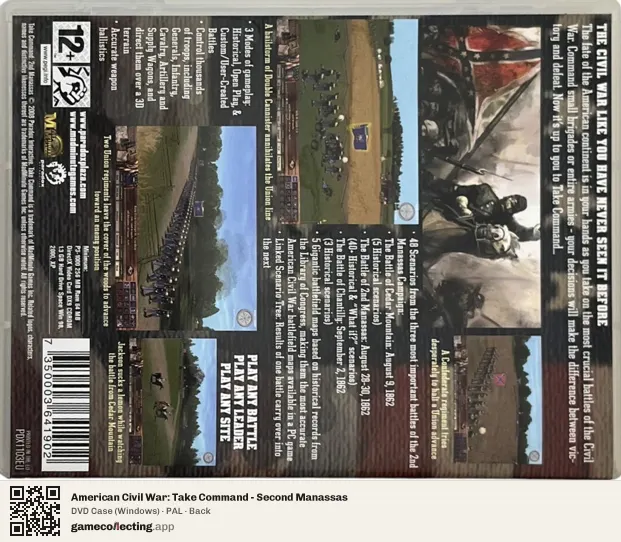 American Civil War: Take Command - Second Manassas Computer, PAL box back