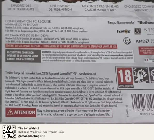 The Evil Within 2 Computer, France box back