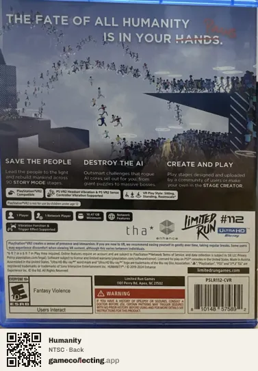 Humanity PlayStation 5, NTSC box back