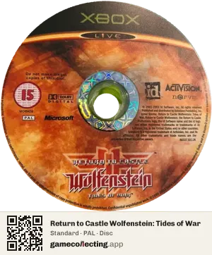Return to Castle Wolfenstein: Tides of War Xbox, PAL disc