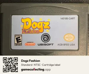 Dogz Fashion Game Boy Advance, NTSC cartridge label