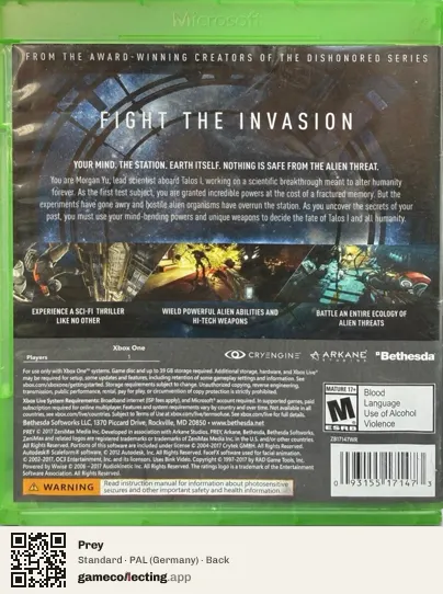 Prey Xbox One, Germany box back
