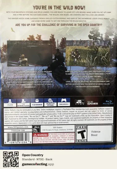 Open Country PlayStation 4, NTSC box back