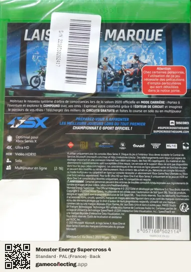 Monster Energy Supercross 4 Xbox Series X, France box back