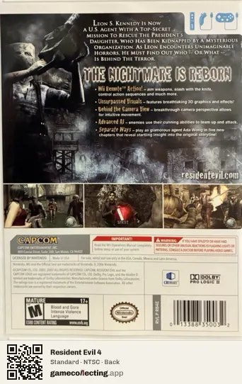 Resident Evil 4 Nintendo Wii, NTSC box back