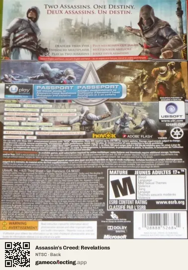 Assassin's Creed: Revelations Xbox 360, NTSC box back