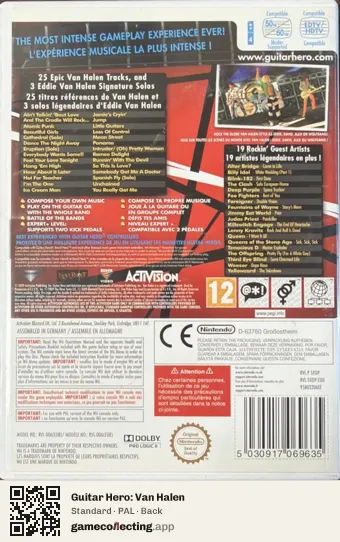 Guitar Hero: Van Halen Nintendo Wii, PAL box back