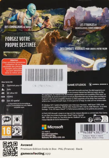 Avowed Xbox Series X, France box back