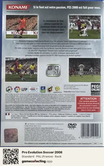 Pro Evolution Soccer 2008 PlayStation 2, France box back