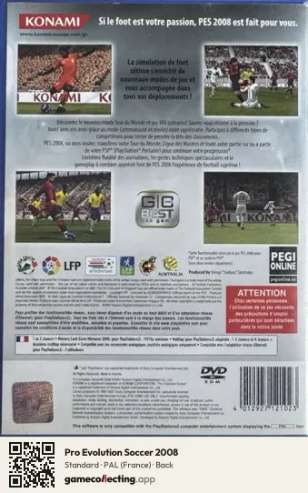 Pro Evolution Soccer 2008 PlayStation 2, France box back