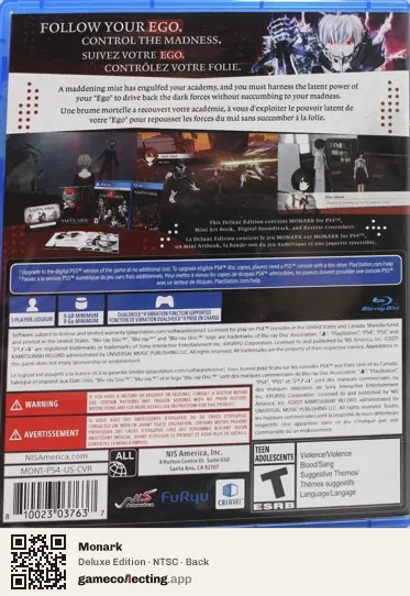 Monark PlayStation 4, NTSC box back