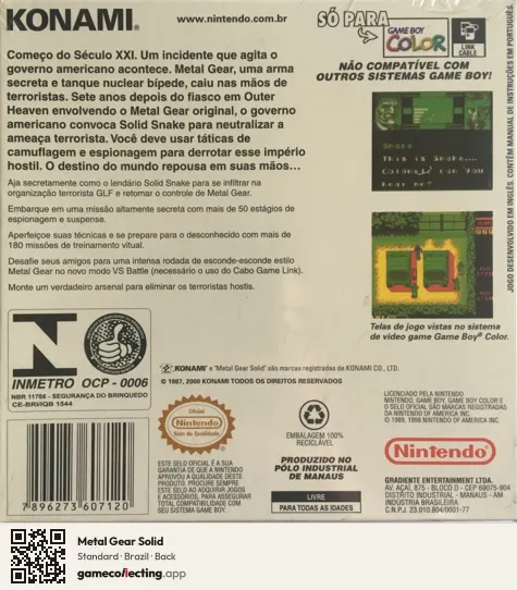 Metal Gear Solid Game Boy Color, Brazil box back