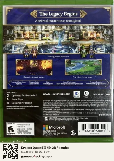 Dragon Quest III HD-2D Remake Xbox Series X, NTSC box back