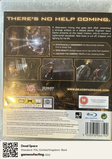 Dead Space PlayStation 3, United Kingdom box back