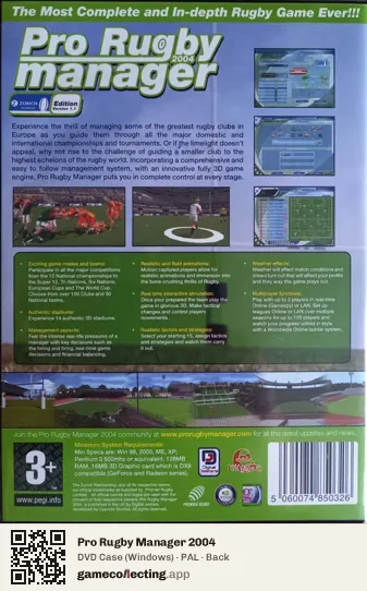 Pro Rugby Manager 2004 Computer, PAL box back