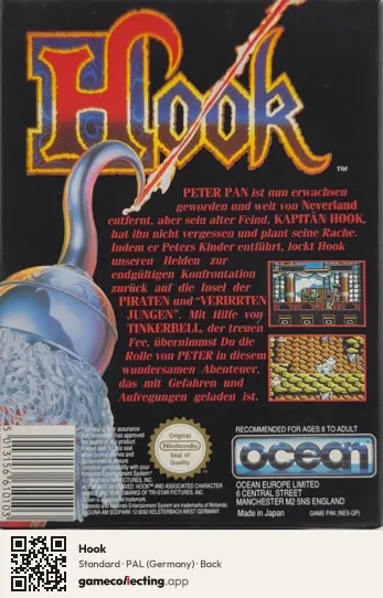 Hook Nintendo Entertainment System, Germany box back