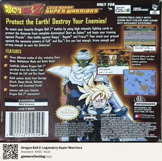 Dragon Ball Z: Legendary Super Warriors Game Boy Color, NTSC box back