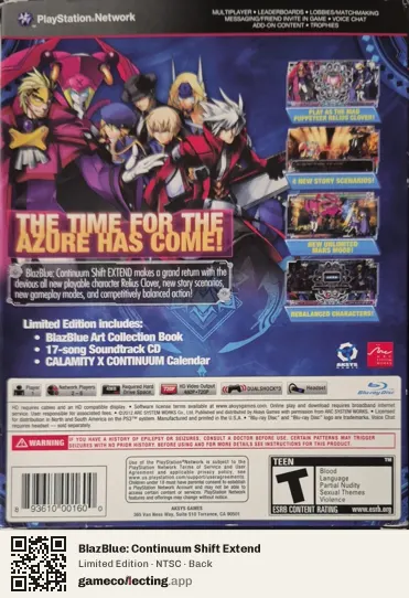 BlazBlue: Continuum Shift Extend PlayStation 3, NTSC box back