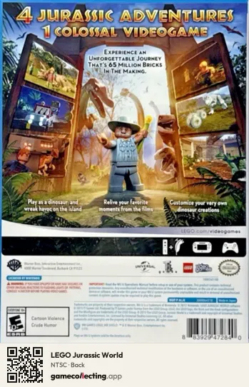 LEGO Jurassic World Nintendo Wii U, NTSC box back