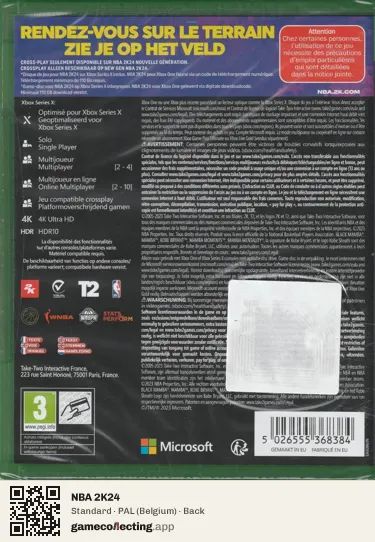 NBA 2K24 Xbox Series X, Belgium box back