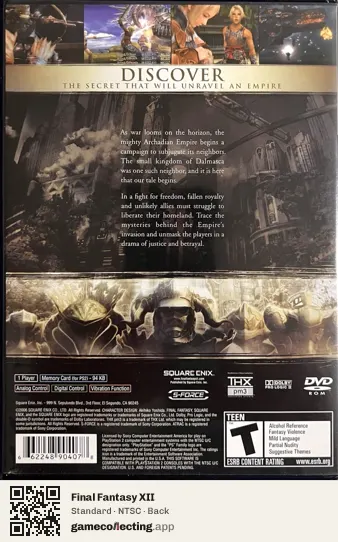 Final Fantasy XII PlayStation 2, NTSC box back